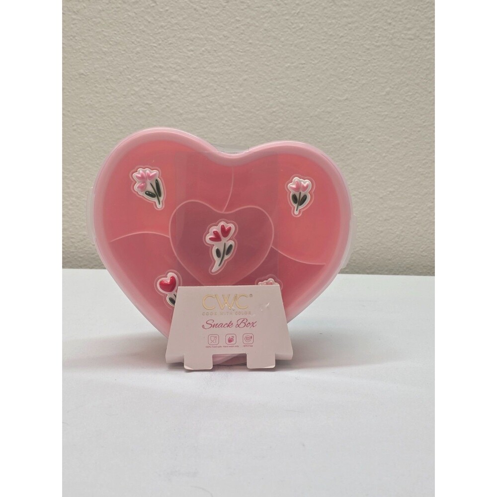 CWC Pink Heart Shaped Snack Box Divided Food Container Vanity Storage Organizer